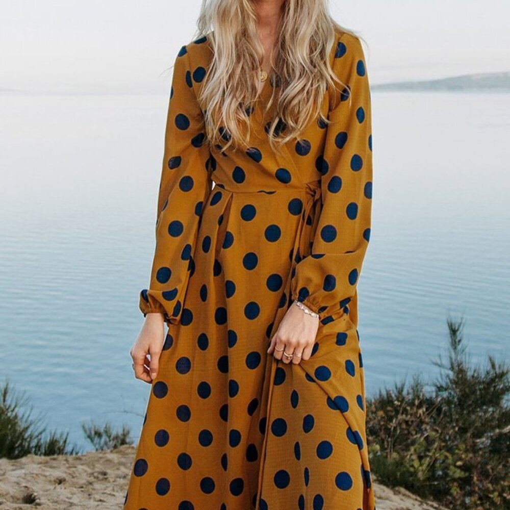 Cupshe Polkadot Long Sleeve Wrap Dress